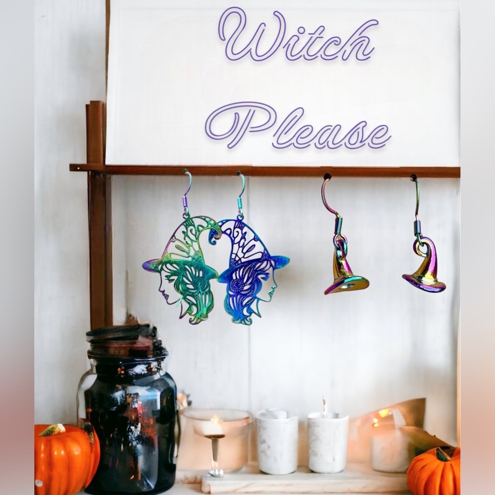 Witch oil slick dangle earrings